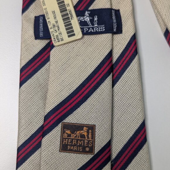 Hermes 8856 Gatsby RARE Authentic Linen Silk Stripe Tie - Picture 2 of 7